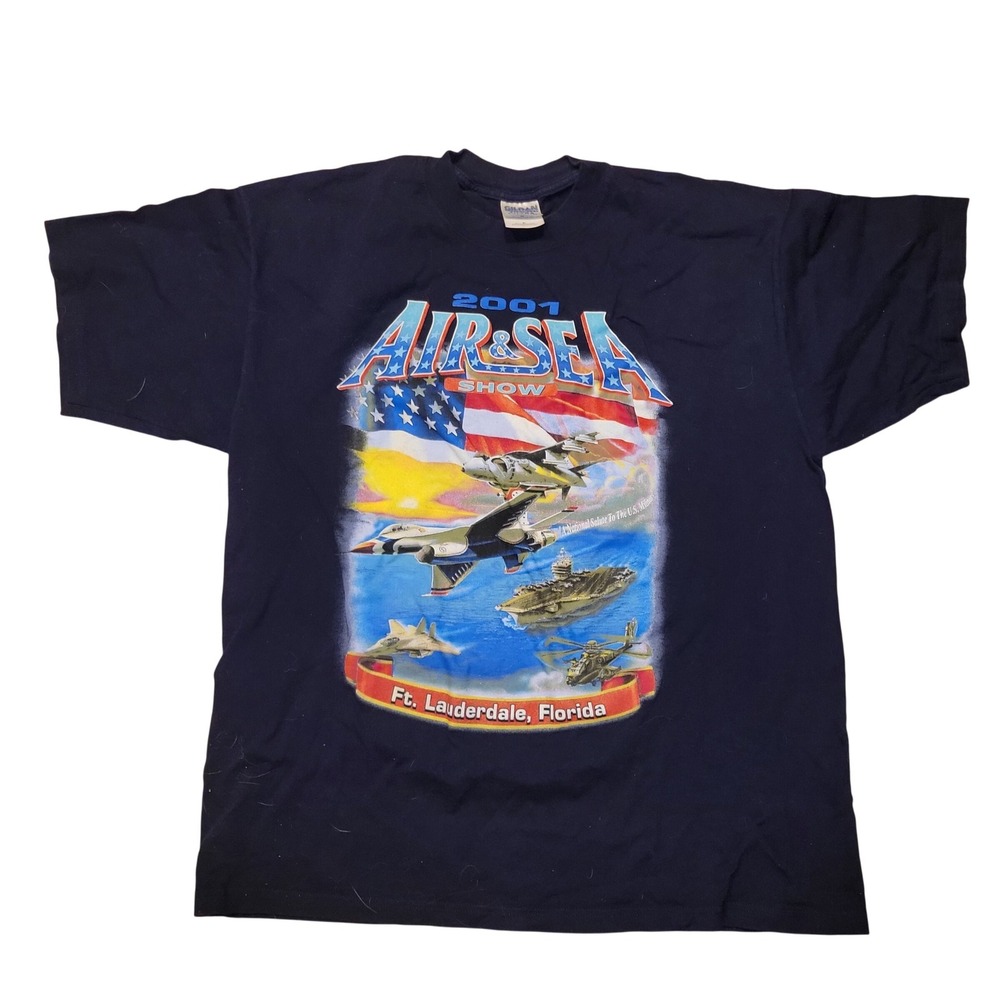 Vintage 2001 Air & Sea Show Ft Lauderdale Florida T-Shirt Navy Blue‎ XL Gildan